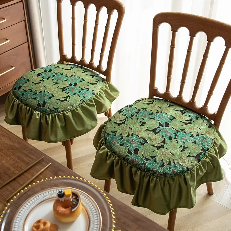 Pastoral Style Chair Cushion Strap for Household Retro Floral All-season Universal Chair Cushion,Ruffled Edge Horseshoe Cushion