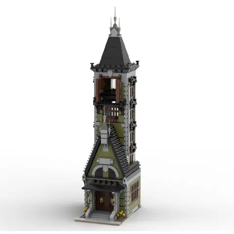 Medieval retro tower clock tower street scene collectible architectural small particle building block toy gift 1644pcs