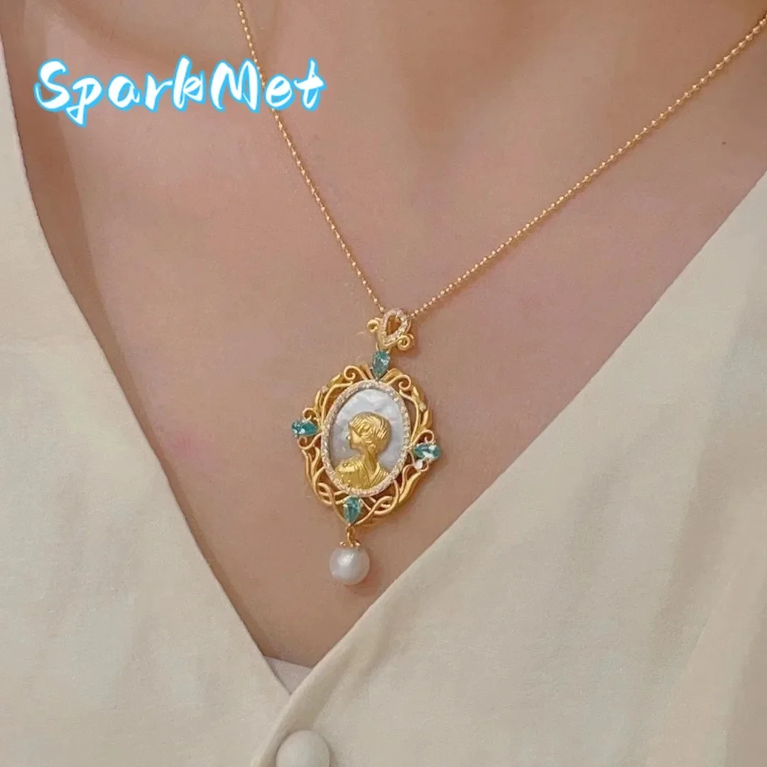 

Ювелирный набор Sparkmet9999 из 24-каратного золота в стиле ретро-рококо: ожерелье, серьги и кольцо с жемчугом и перламутром в средневековом дворцовом стиле.