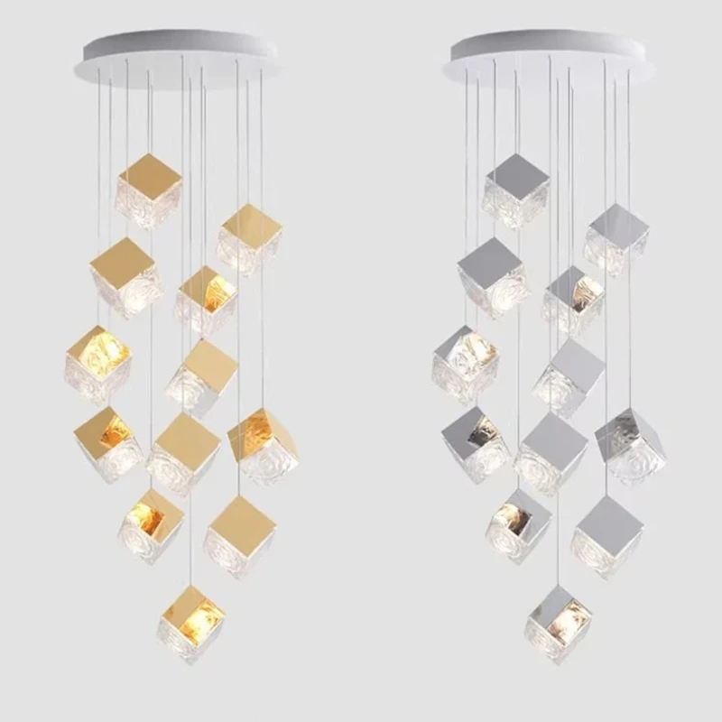 

Modern Geometric Square Led Chandelier Dimmable for Living Room Center Table Loft Staircase Minimalist Decor Indoor Hanging Lamp