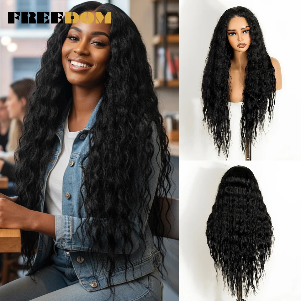 VRIJHEID Krullend Synthetische Lace Front Pruiken Voor Zwarte Vrouwen T Deel & 6x4 Pre Geplukt Wear and Go lijmloze Pruik Gember Cosplay Pruiken