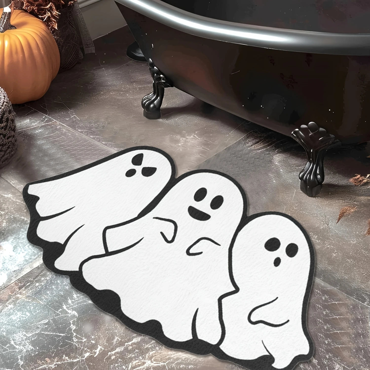 VIKAMA Cute Ghost Halloween Rug Soft Plush Cartoon Non Slip Absorbent Doormat Entryway Bathroom Mat Holiday Home Decor