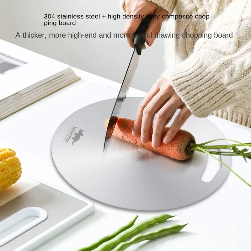 

304 Stainless Steel Quick Thawing Cutting Board, Circular Kitchen Chopping Board, Double-sided Food Grade Rolling Noodle Board