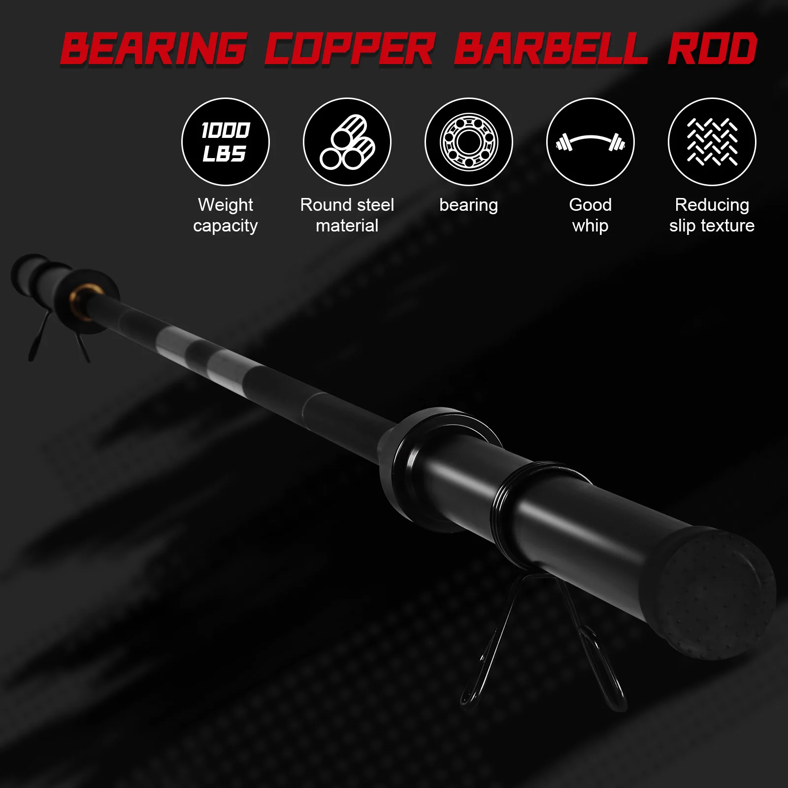 

2.2m Gym Barbell Bar Set with 2 Spring Collars Universal Strength Training Bars for Squats Bench Press Deadlifts