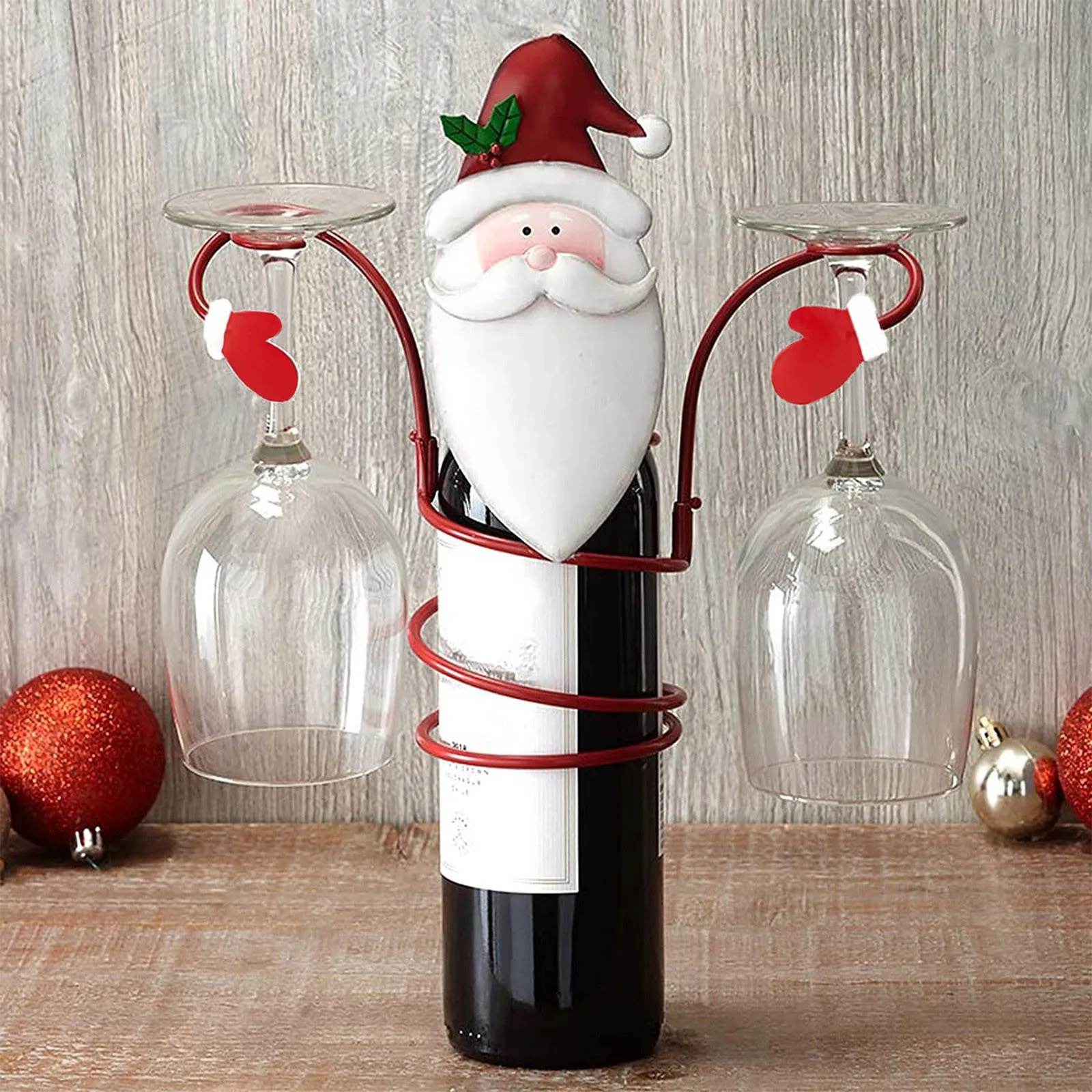 Christmas themed day wine bottles and glass holders Holiday Wine Bottle Christmas Theme Festival Home Desktop Decoration