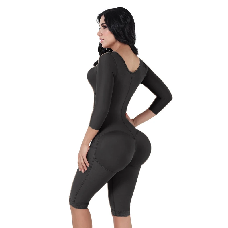 Fajas Colombianas Women's Body Shaper Breast Support Side Long Sleeve Tummy Control Long Bodysuit Shapewear Waist Trainer