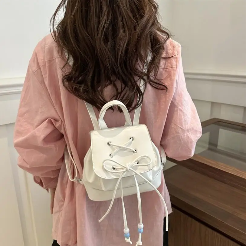 Women's Bow Casual Drawstring Backpack Handbag Female Ballet Style Fashion Student Lightweight Travel Backpack Shoulder Bag