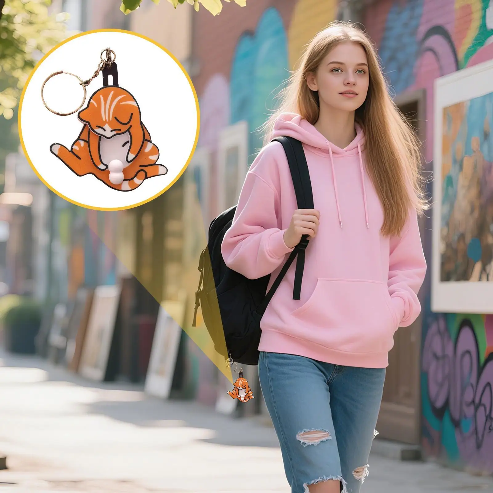 Mischief Cat Interactive Keychain Fun Keychains for Bags Animal Keyring for Kids Adults Backpack Purse Bag Decor for Travel - view 3