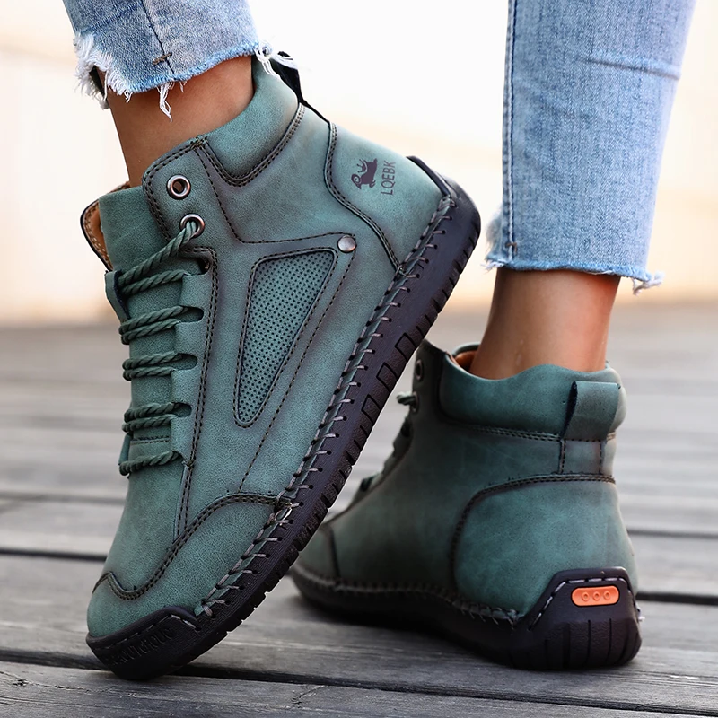 Retro Workwear High Top Sports Shoes Men Leather Upper Women Stitching Details Breathable Holes Classic Retro Street Style 2025