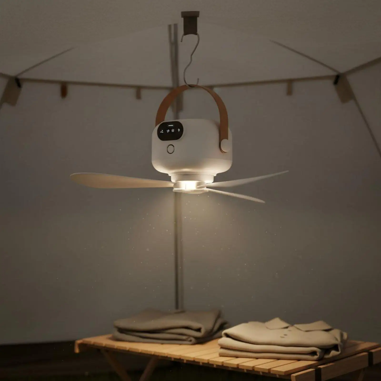 Usb Rechargeable Fan with Three Speed Settings Compact Ceiling Fan Lighting for Camping Dorm Room