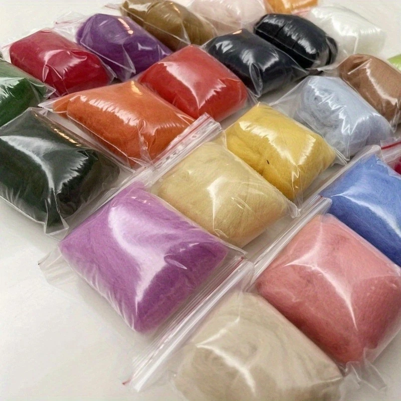 1 Set 24 Colors Queensland 70S Wool Roving For Needle Felting Hand Spinning DIY Fun Doll Needlework 5g/bag