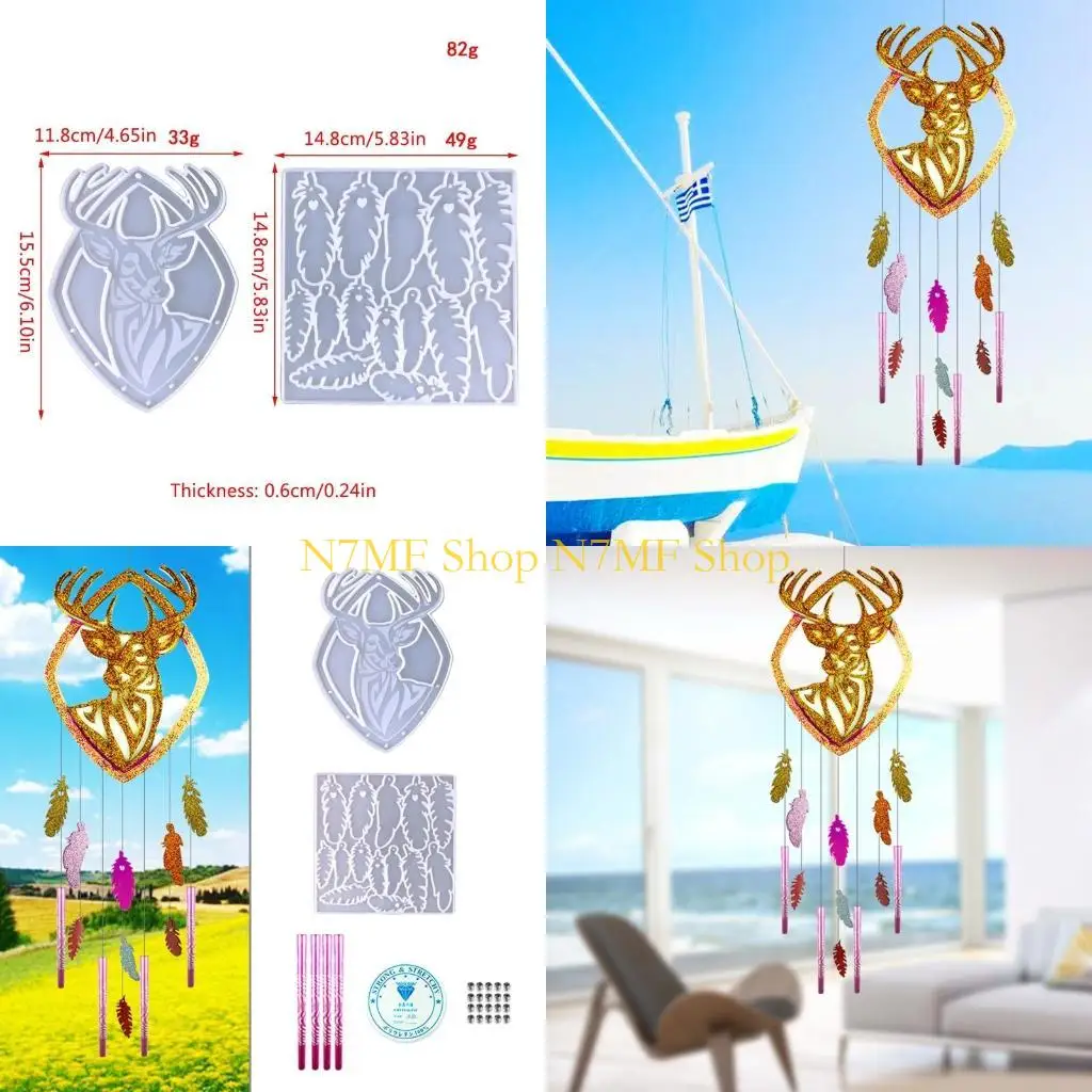 

N7MF Diy Elk Wind Crystal Epoxy Mold Pendant Wall Hanging Curtain Wind Mirror Surface Silicone Mold