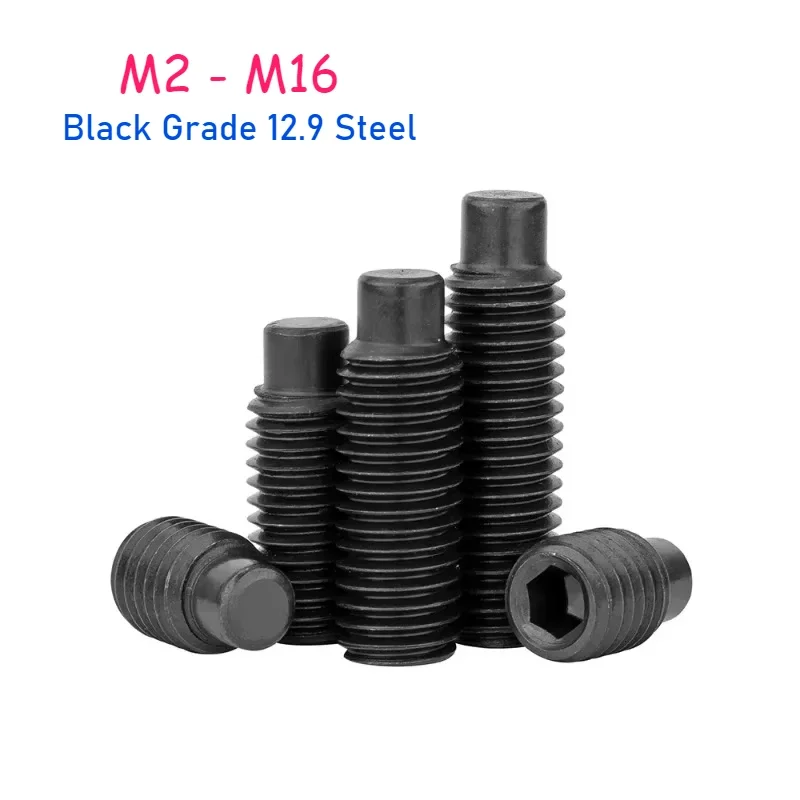 M2 M2.5 M3 M4 M5 M6-M16 Black Grade 12.9 Steel Hexagon Hex Socket Dog Point Set Screw Convex End Grub Headless Bolt