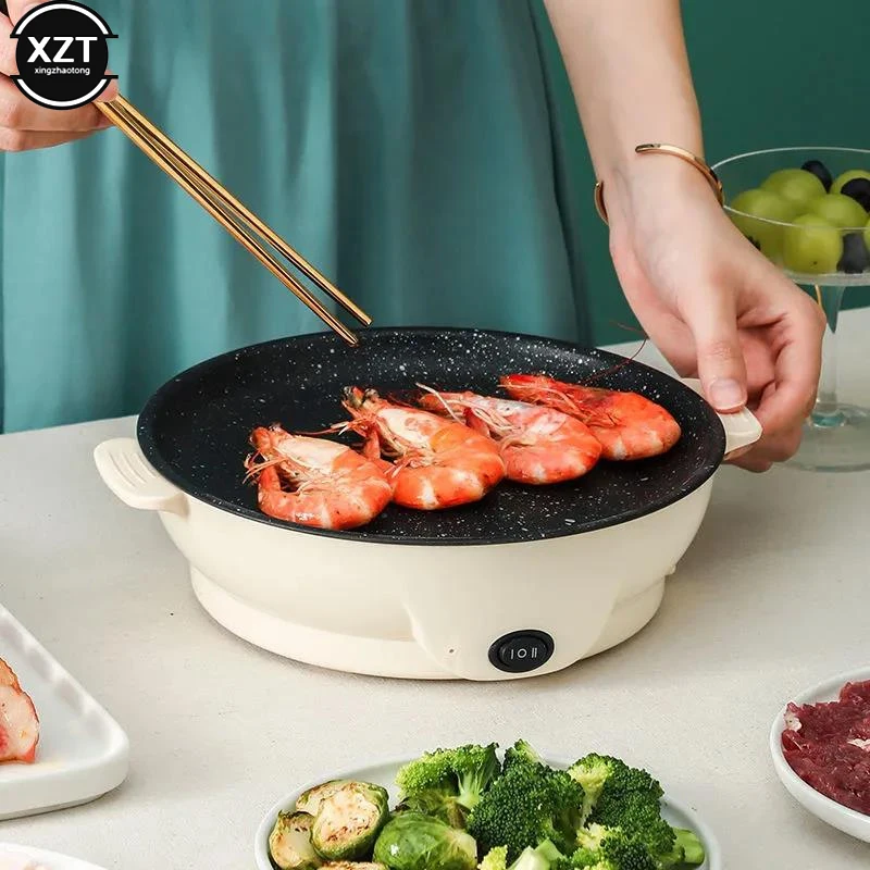 NEW 220V 22cm Multifunction Electric Frying Pan Skillet Non-Sticky Grill Baking Roast Cooker Barbecue Cooking Kitchen Tool