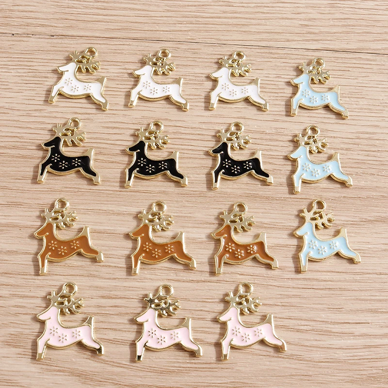 10pcs 18x20mm Cartoon Enamel Animal Deer Charms Pendants for Making Drop Earrings Necklaces DIY Bracelets Jewelry Findings