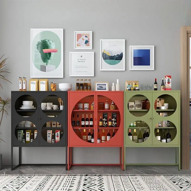 

Wrought iron dining side cabinet Wrought iron storage cabinet Dopamine iron cabinet Living room display