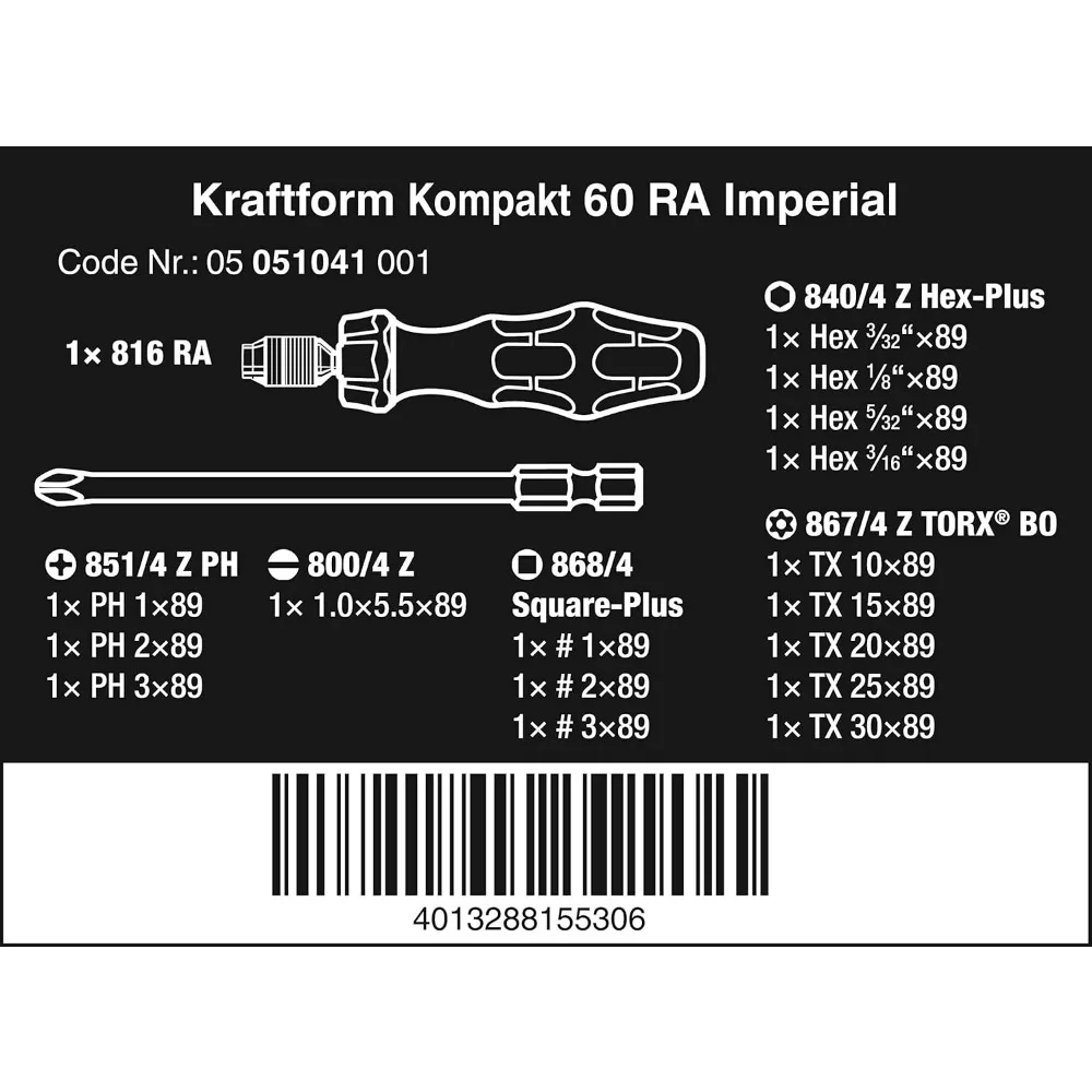Wera 5051041001 Juego de destornilladores de trinquete Kraftform Kompakt 60 RA de 17 piezas