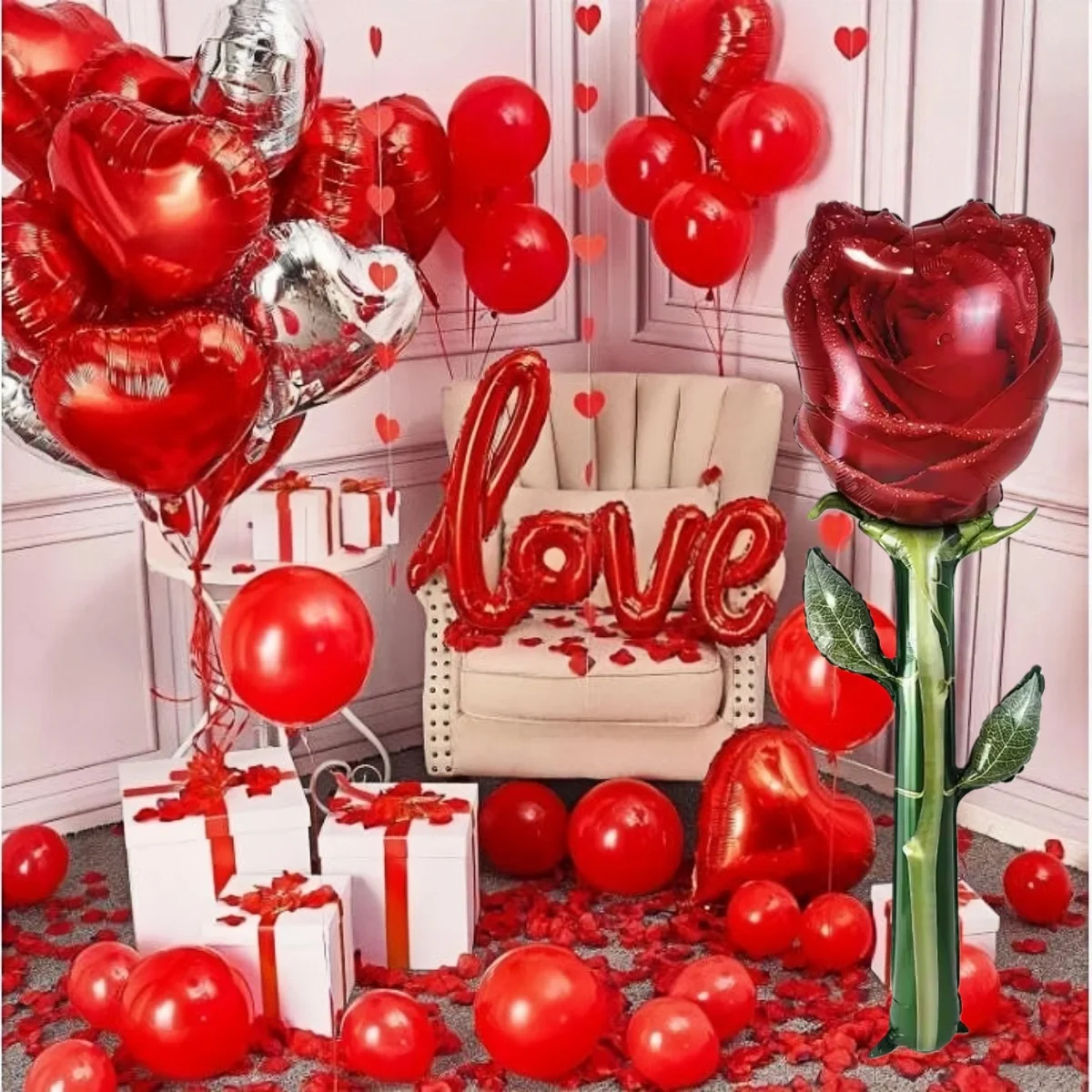 كبير 132 سنتيمتر زهرة الورد مع 108 سنتيمتر رابط الحب احباط بالونات لعيد الحب الزفاف المشاركة الذكرى رومانسية حفلة ديكو #6