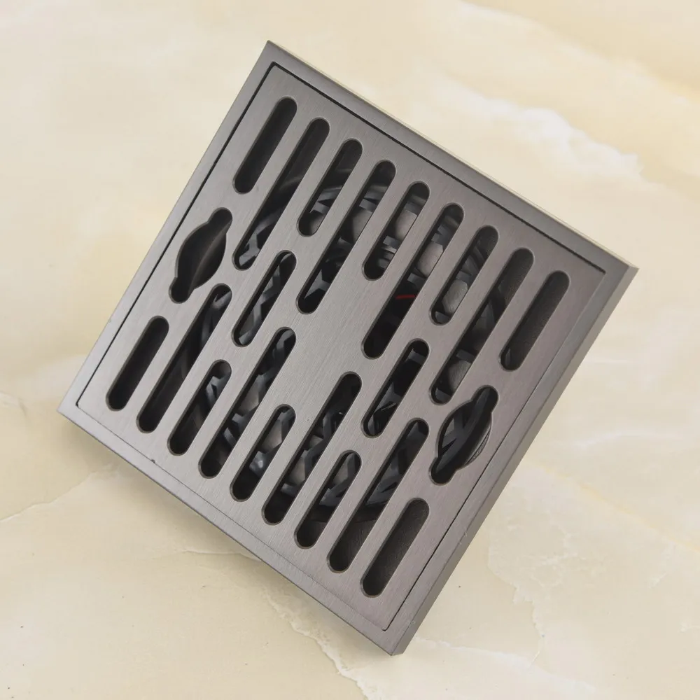 Modern Square Floor Drain Bathroom Toilet Floor Gun Gray Brass Odor Proof Drain Bathroom Hardware Accessories for Home Nhr401