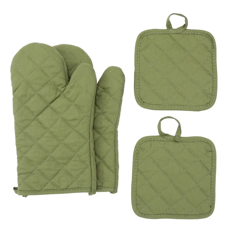 Kitchen Oven Mitts Pot Holder Combo Set,Quilted Stitched Cotton Fabric,Multi‑layer Heat‑resistant Padding,Built‑in Hanging Loops,Heat‑resistant Cooking Protective Kit for Household Kitchen Cooks oven gloves oven mitts kitchen gloves