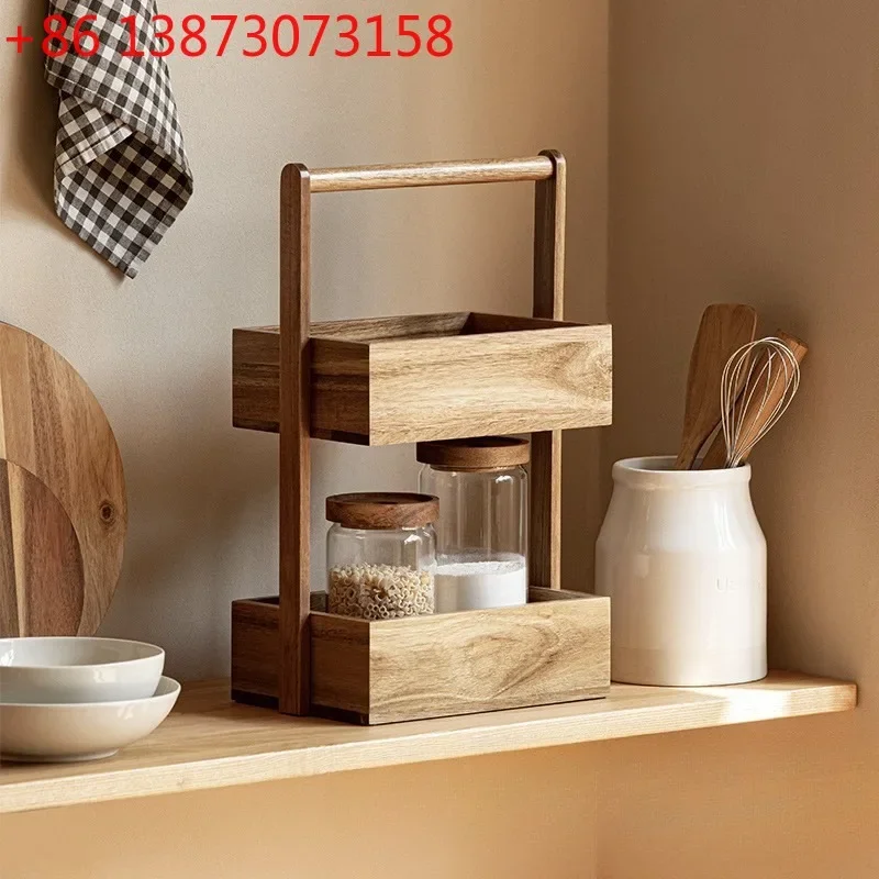 Solid Wood Multilayer Storage Shelf Living Room Floor Type Vegetable Snack Storage Shelf Large Capacity Simple Modern Home Decor