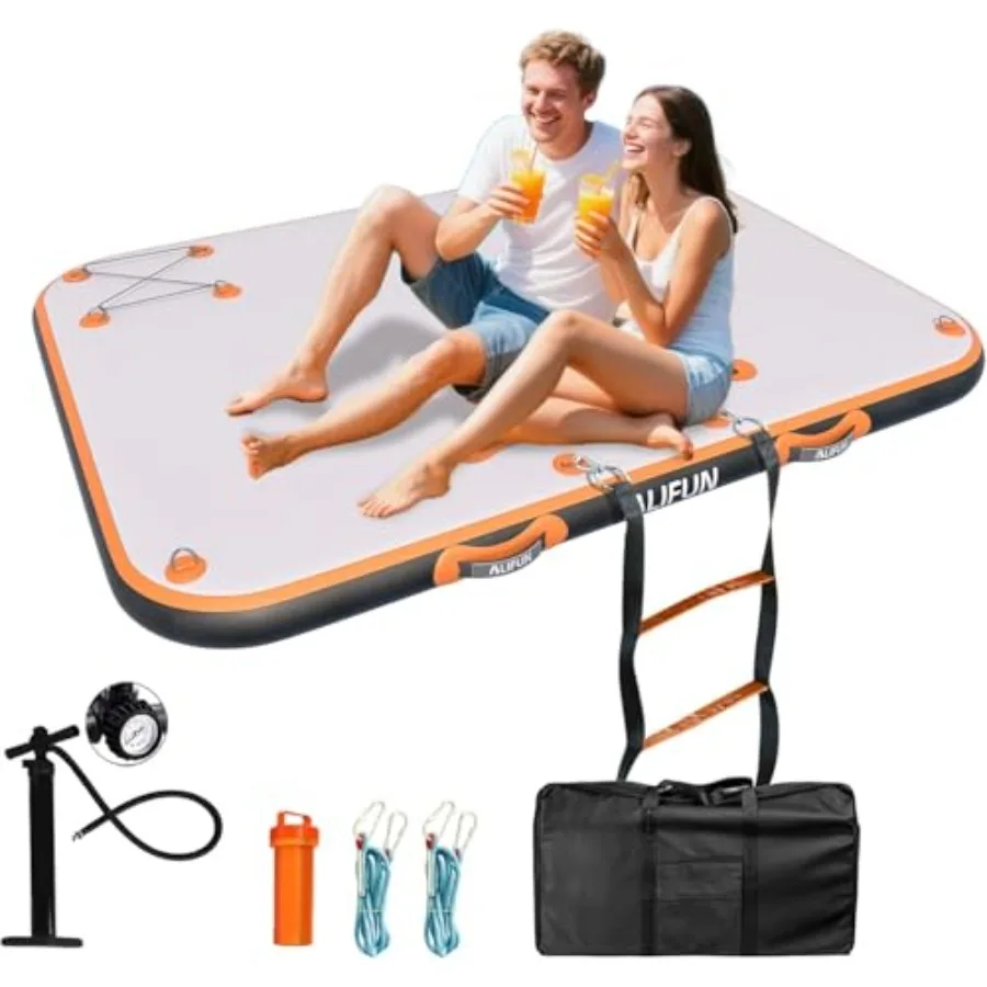 Inflatable Floating Dock 6 Inches Thick Pool Raft Air Platform with Non-Slip Surface for Pool Beach Ocean Lake Safety Ropes Qui