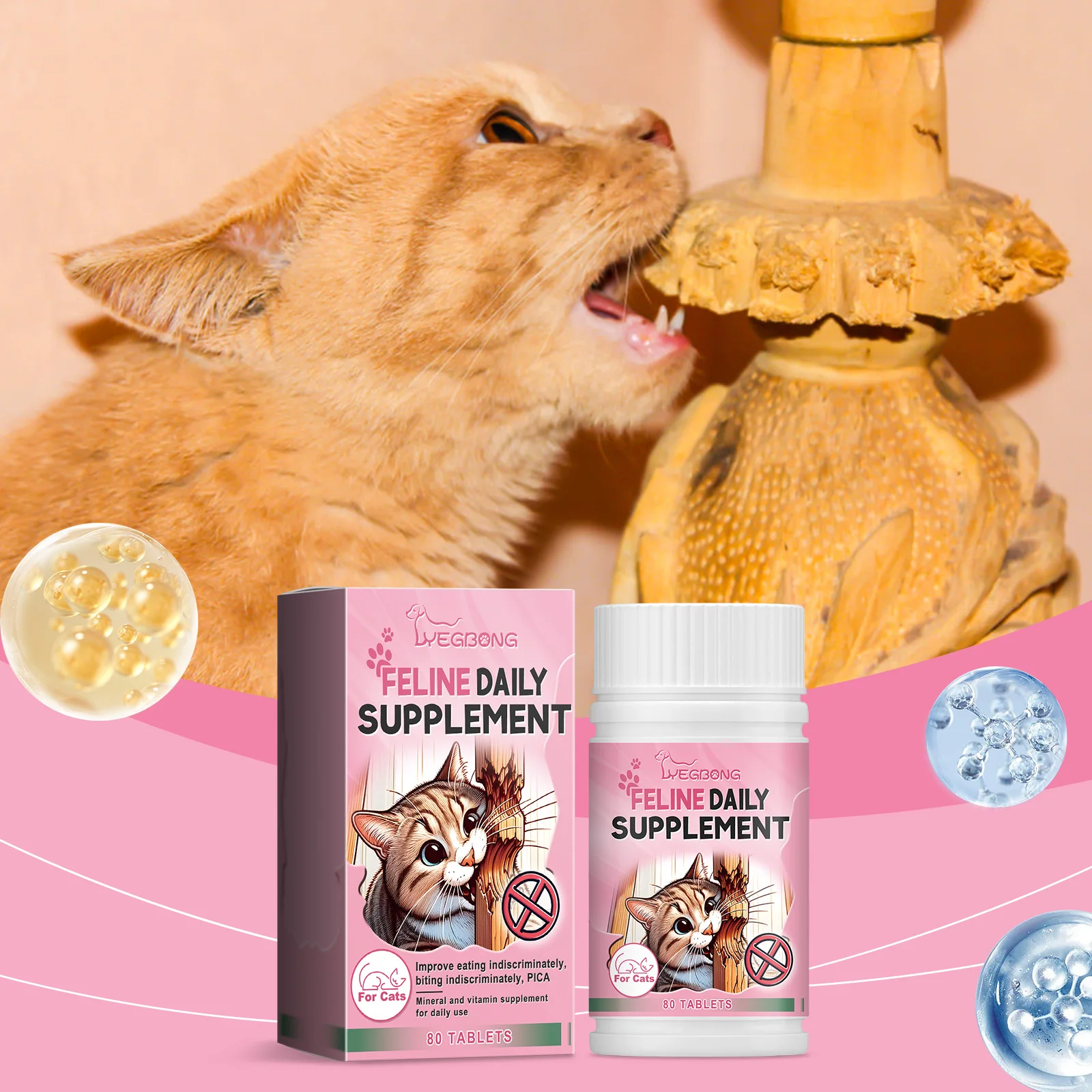 Cat Trace Element Tablets, Feline Vitamin Mineral Supplement, Supply Essential Nutrients & Balance Daily Diet