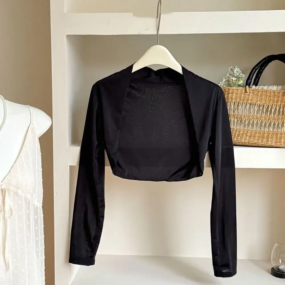 Ультратонкий укороченный топ с длинными рукавами, анти-УФ-быстросохнущая короткая блузка с длинными рукавами из ледяного шелка с защитой от ультрафиолета