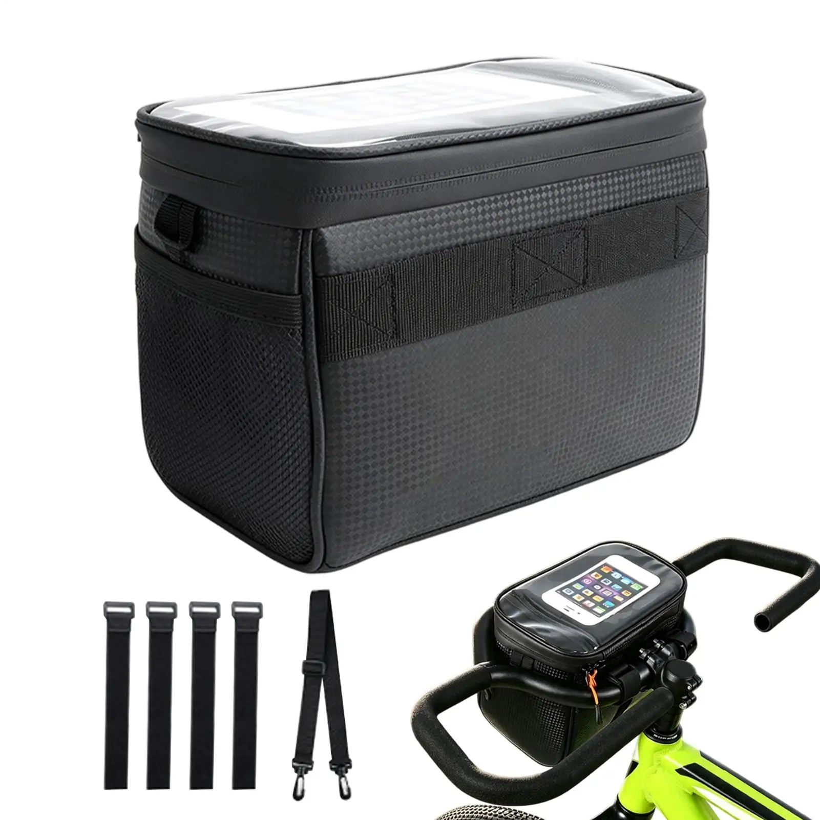 Bike Handlebar Bag Large Capacity Waterproof Multi Compartment Front Frame Pouch for Commuting Traveling Road Trip Touring