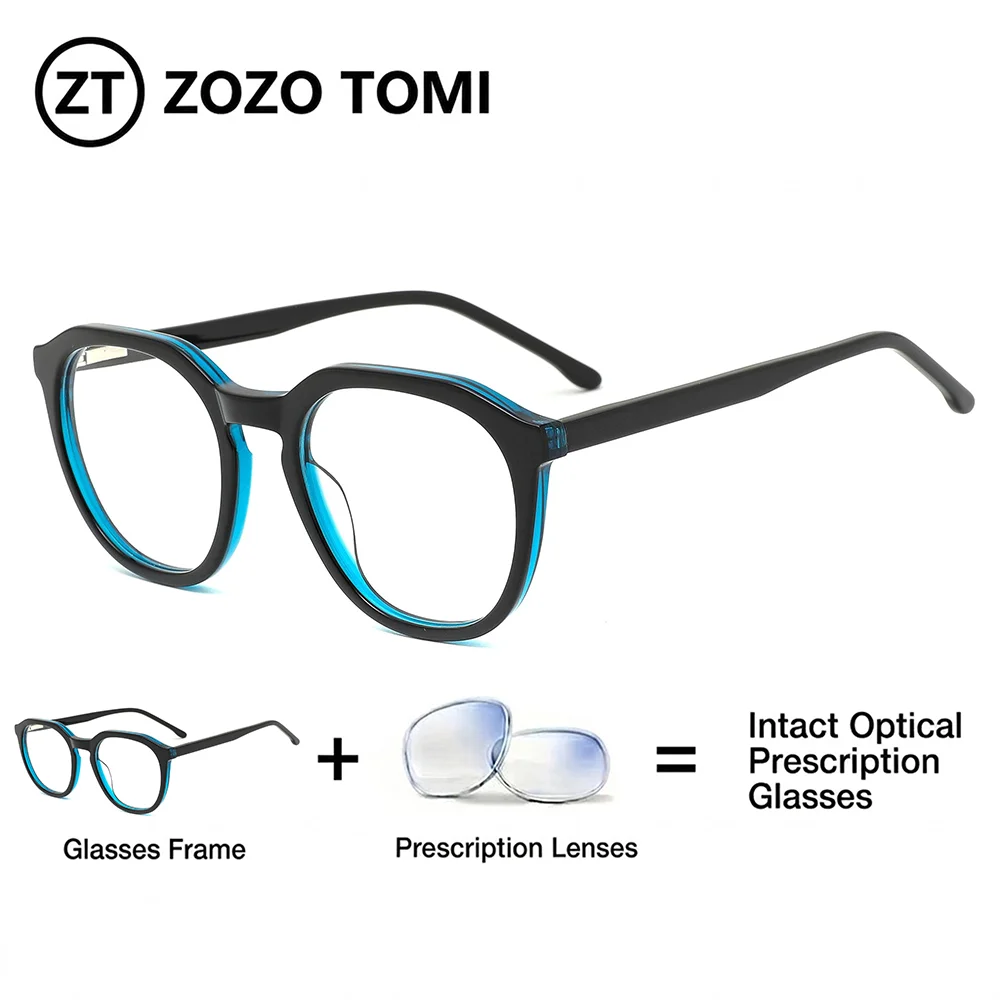 

ZOZO TOMI Men Women Trend Round Prescription Glasses Premium Acetate UV400 Photochromic Optical Sunglass Progressive Eyewear Len