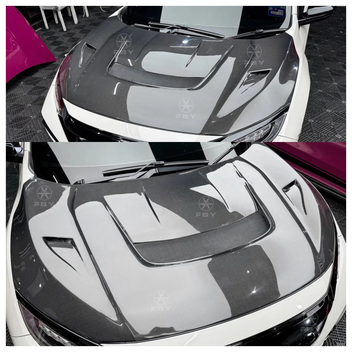 

hd FK8 FK7 Civic Tpye R Si 2017+ Engine Bonnet Body Kit Hot V Style Carbon Fiber Engine Cover Hood