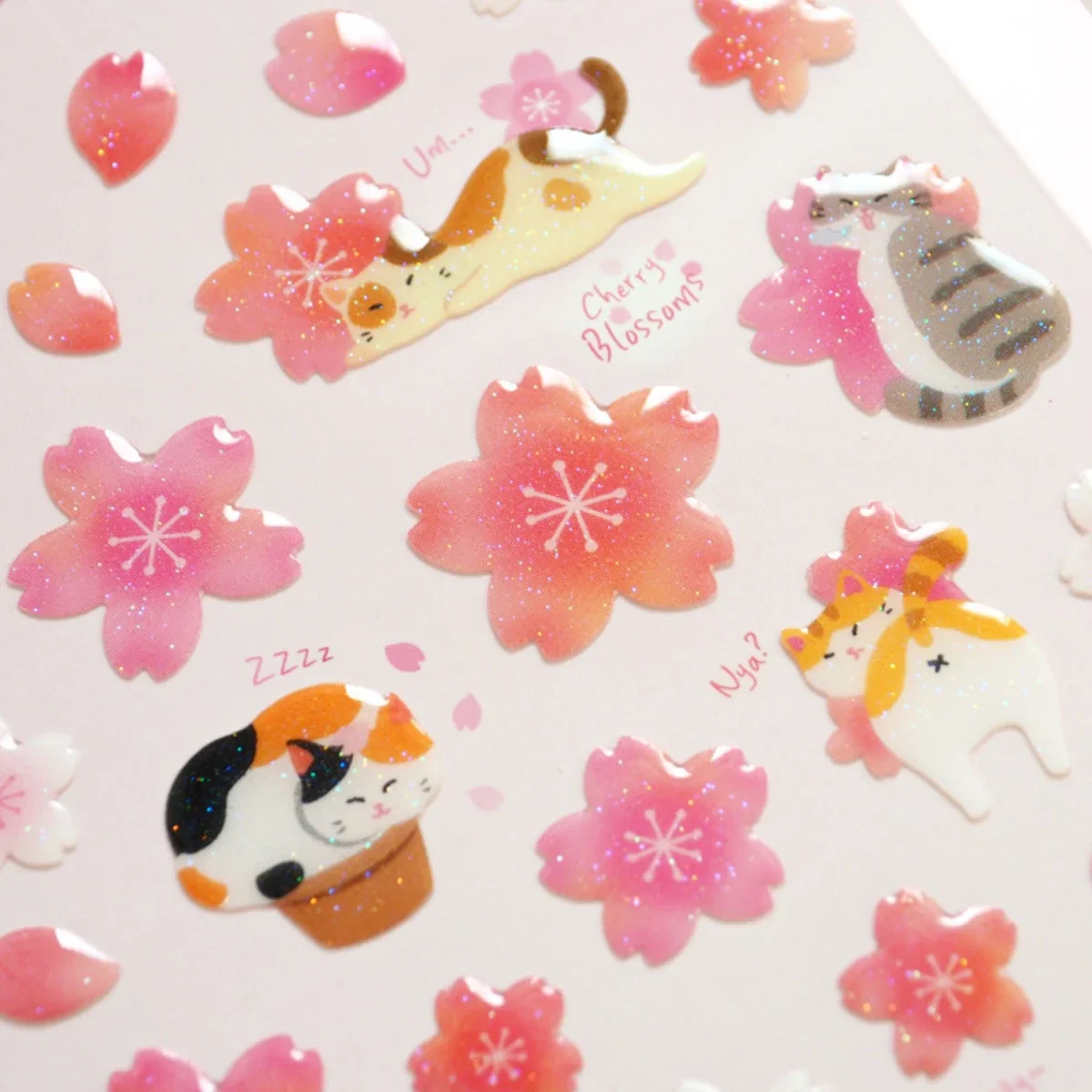 

Korean Import BONITO Cherry Blossoms Cat Crystal Drop Stickers Scrapbooking Diy Journal Stationery Diary Sticker Decor School