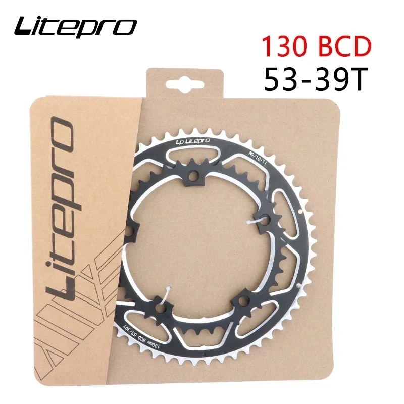 

Litepro 130BCD 53-39T Highway Bicycle Crank Sprocket - Ultra Light, for 9/10/11 Speed Folding Bicycles, Double Sprocket