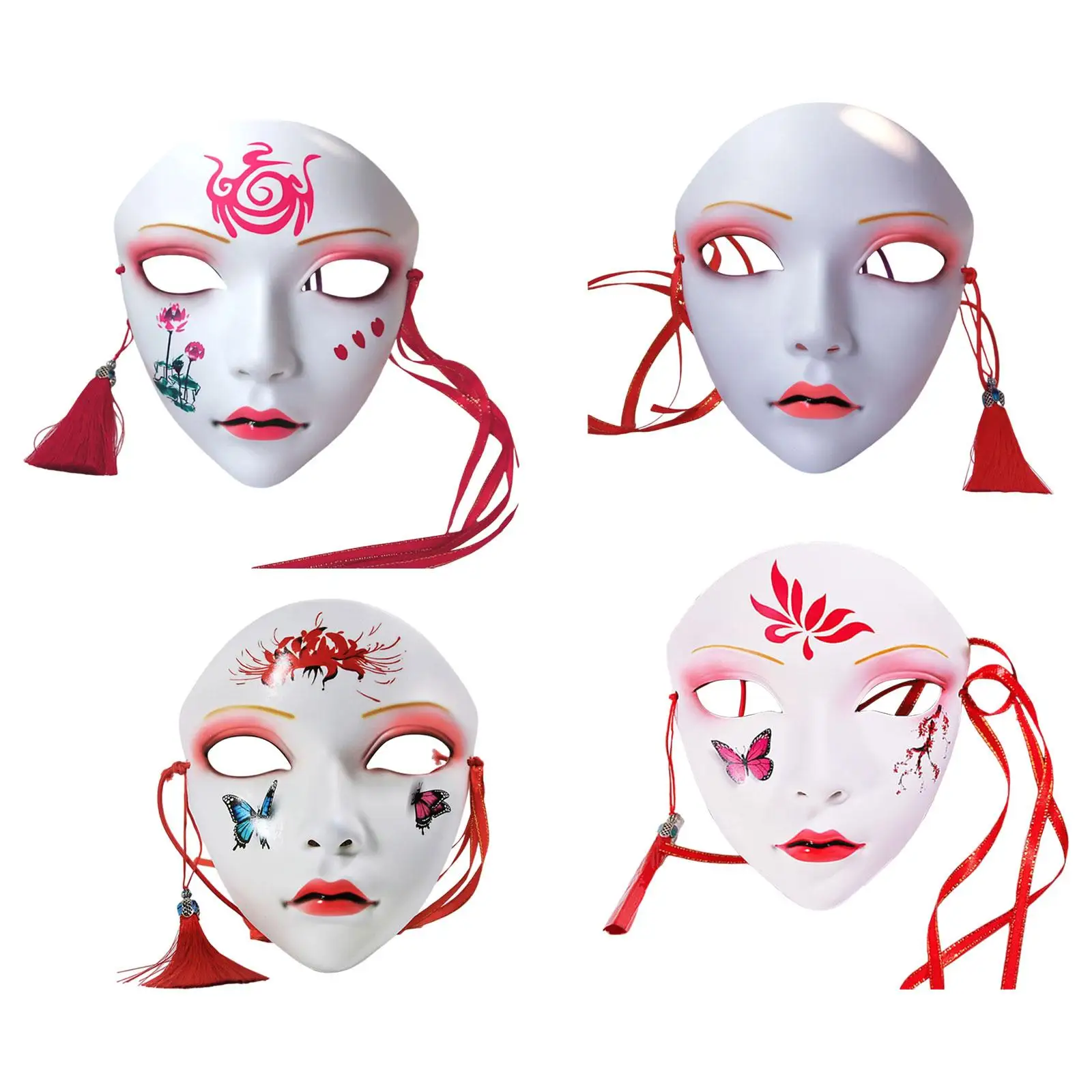 Masquerade Mask Full Face Mask Plastic Mache Mask Costume Prop Japanese Mask Kabuki Mask for Carnival Masquerade Drama Supplies