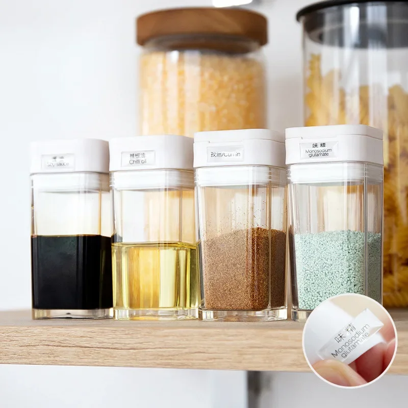 4pcs/Set Transparent Spices Jar Oil Control Bottle Seasoning Bottle Combination Kit Food Container Dispenser Kitchen Organizer