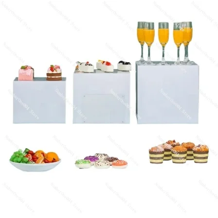 

Wedding decoration 3 pcs set acrylic dessert table set buffet cake snack display stand white acrylic riser