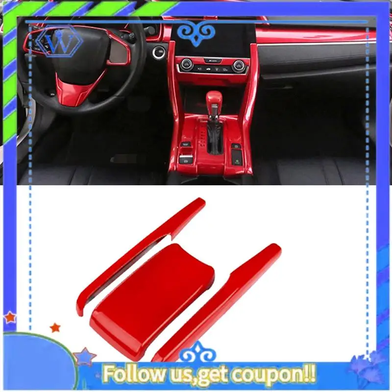 M46K-3 PCS Red Steering Wheel Button Cover Trim Central Console Armrest Box Trim Cover For Honda Civic 10Th 2016-2021