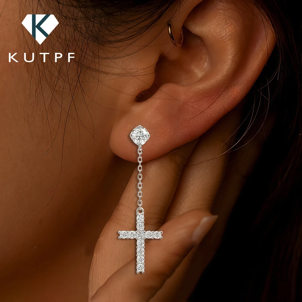 

Серьги-подвески в форме креста с муассанитом для женщин и мужчин, из стерлингового серебра 925 пробы, длинные, с сертификатом, ювелирные изделия высокого качества