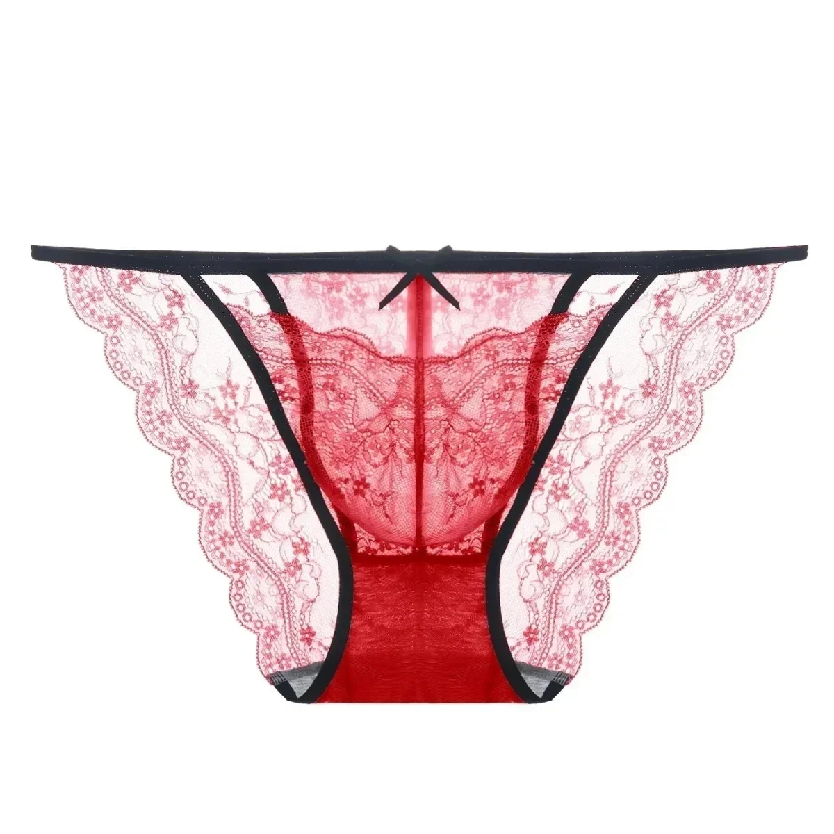 Man's Sexy Lace See Through Red Blue Briefs Low waist bow Panties Live Show Dance DJ Club Private Party FKK BF Gift Panty