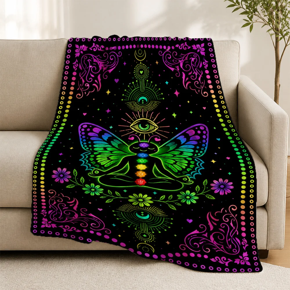 Bohemian Mandalas Butterfly Goddess Spiritual Yoga Throw Blanket for Couch Sofa Home Decoration Boho Chic Tapestry Artwork Accen
