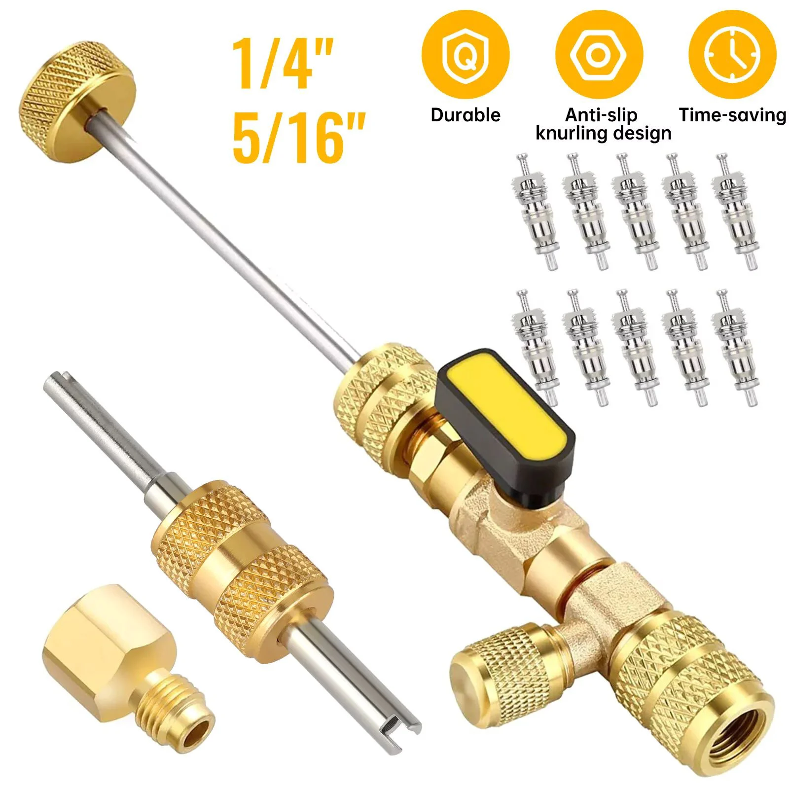 Valve Core Remover Installer Tool Kit With Dual Size 1/4 & 5/16 Port For With R407C R410 R404A R32 HVAC System Accessory