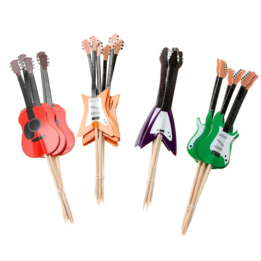 24Pcs/bag Guitar Rock Music Theme Cake Cupcake Toppers for Birthday Music Themed Party Baby Shower Decoration Cake Tools