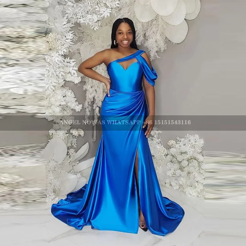 

Customized Long Elegant Blue African Bridesmaid Dresses 2025 with Slit Woman Evening Prom Party Gowns robes invitée mariage