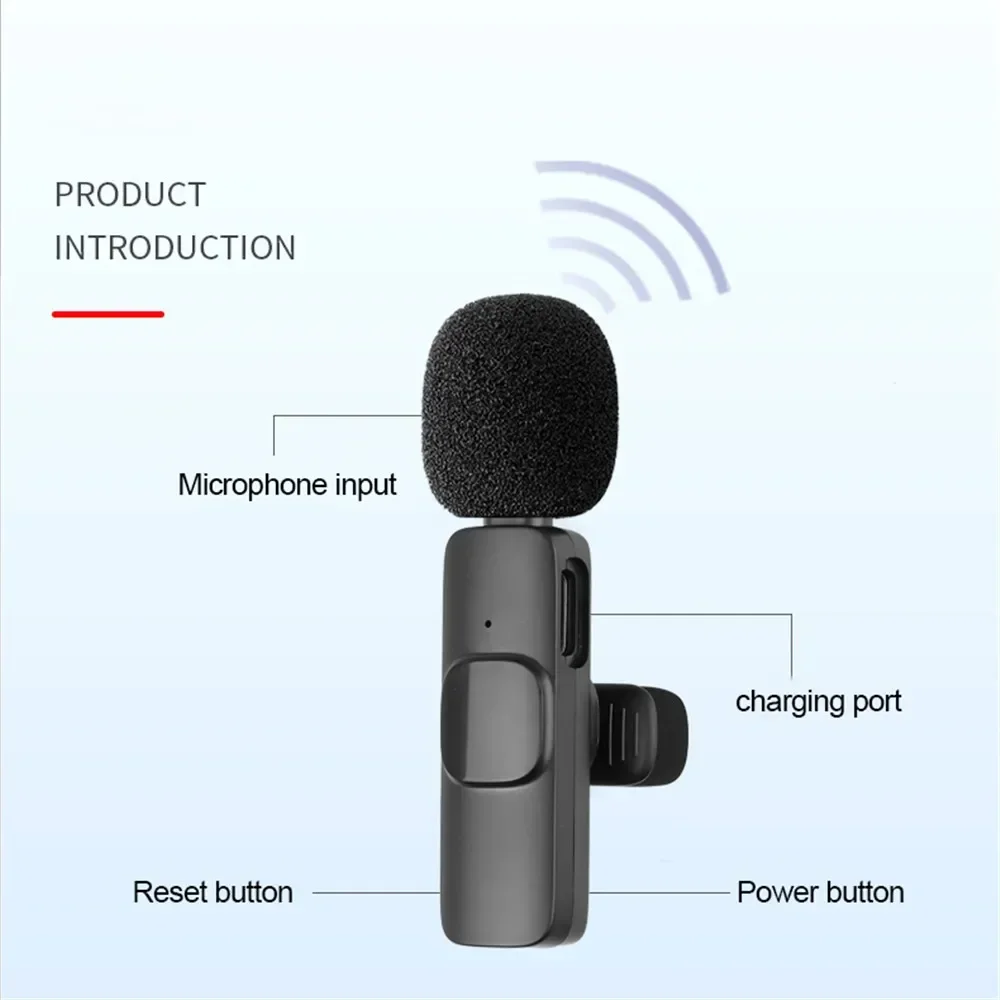 2.4G Wireless Lavalier Microphone Audio Video Recording Mini Mic For Smartphone Live Broadcast Gaming Phone With Receiver