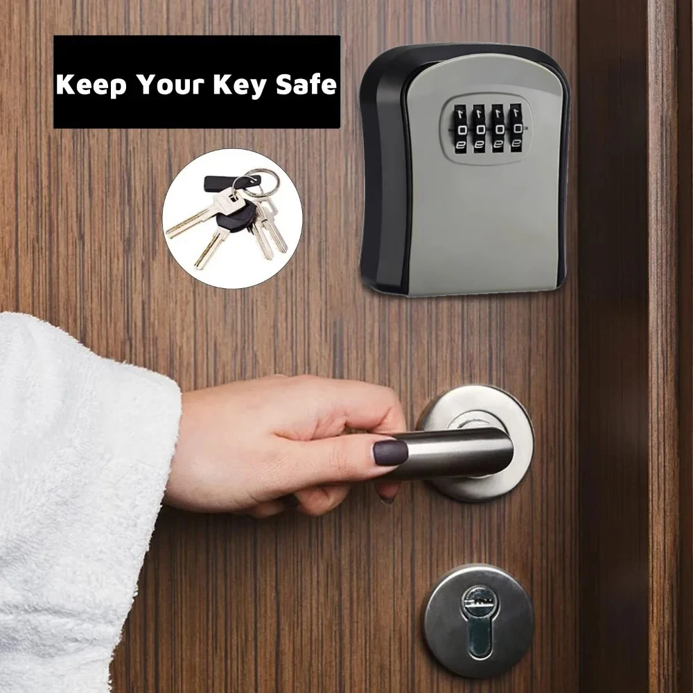 Wall Mount Key Lock Box 4 Digit Password Code Security Lock No Key for Home Office Key Safe Secret Storage Box Organizer