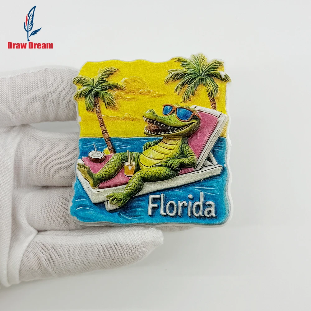 1Pc Florida Beach Alligator Creative 3D Refrigerator Magnet World Travel Souvenir Collection Suitable for Home and Office Decoration, Personalized Exclusive Travel Souvenir Magnetic Refrigerator Magnet Home Decoration, Kitchen, Room, Office, Cabinet Crafts and Gifts, Holiday Souvenirs, Exquisite Small Gifts