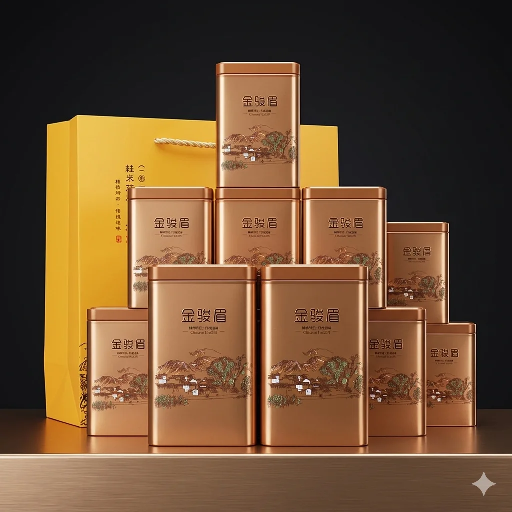 

Premium Empty Tea Gift Box Set Metal Storage Canister Wuyi Jinjunmei Lapsang Souchong Vintage Packaging Caddy for Gifting