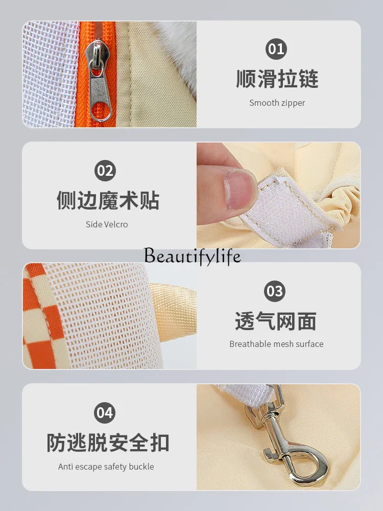 Y Cute Cat Bag Outing Portable Lanyard Strap Chest Bag Cat Pocket Walking Baby's Bag Pet Backpack