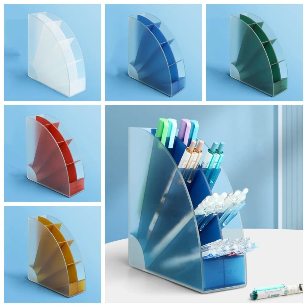 Slant Insertion 8 Grid Pen Storage Box Sector Large Capacity 8 Grid Pen Holder Space Saving Storage Stationery Organizer