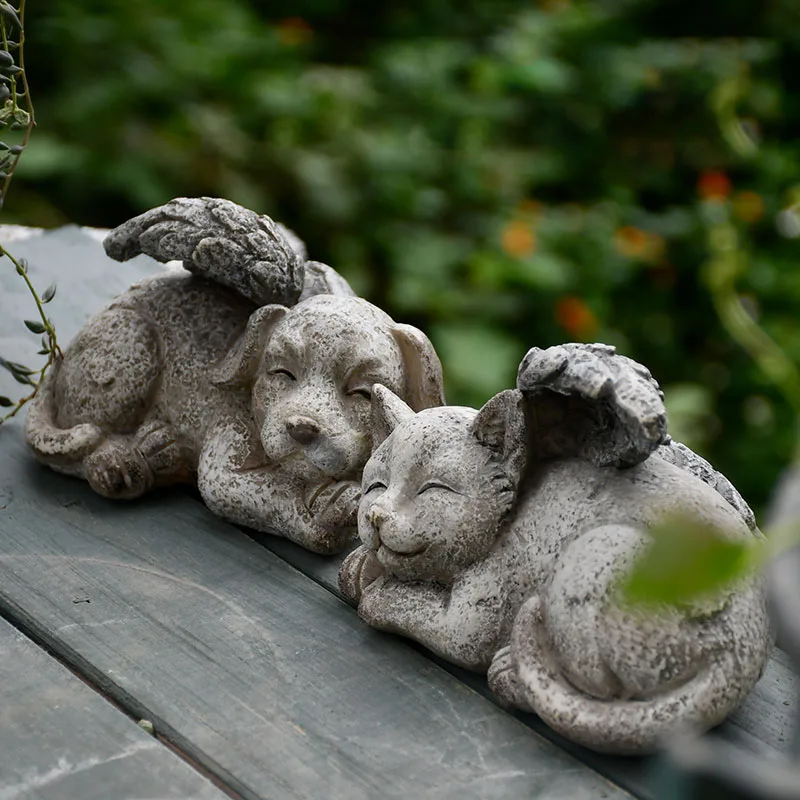 الشمال الرجعية الملاك الكلب التماثيل الحلي في الهواء الطلق فناء الراتنج نماذج للحيوانات الحرف المنمنمات حديقة اكسسوارات الديكور #3